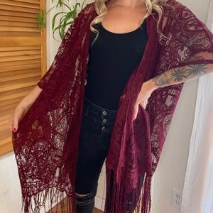 Maroon Lace Cardigan